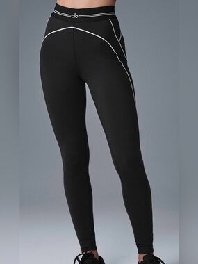 ALO Yoga Black Leggings with White Piping